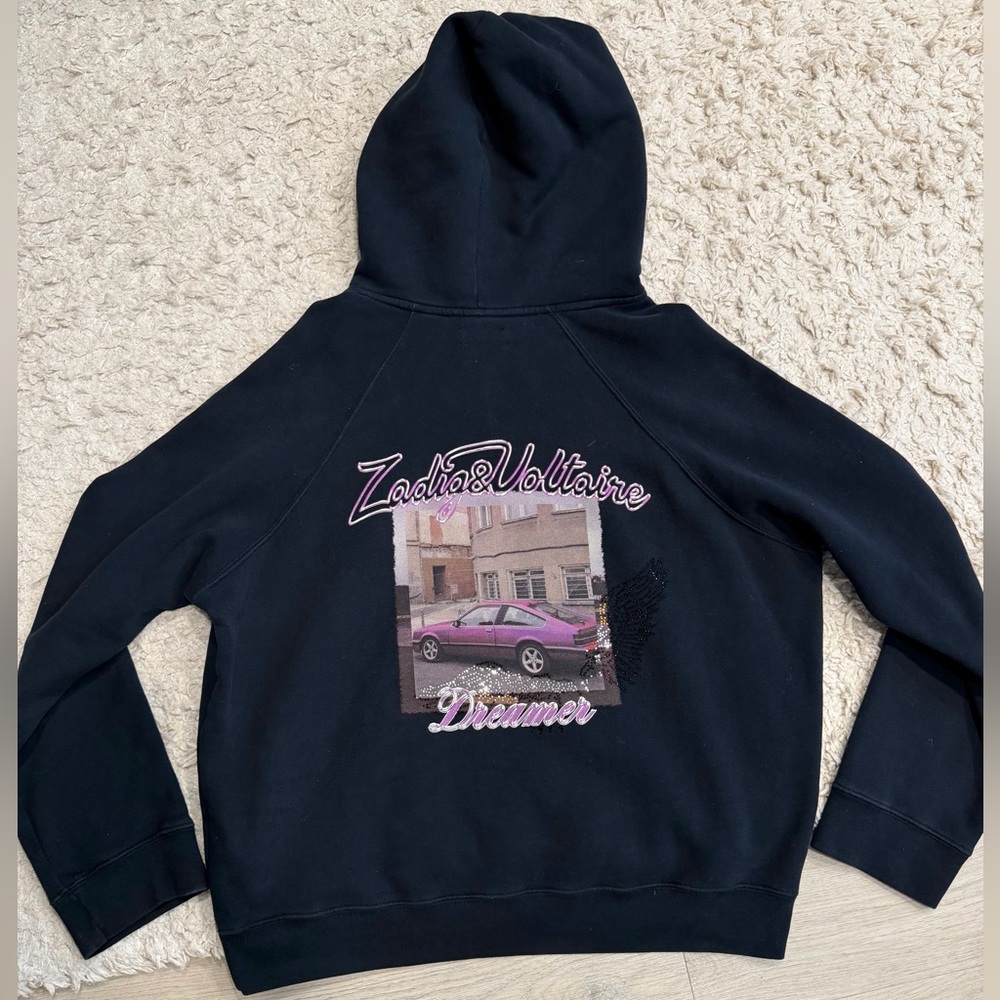 Zadig & Voltaire Black Hoodie with Pink Graphic Car